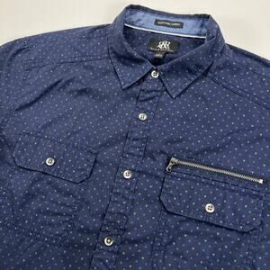 Rock & Republic Short Sleeve Button Up Shirt Zipper Easy Care Fabric Size L